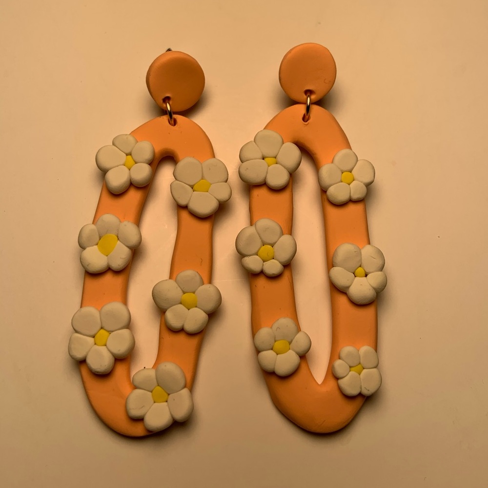 Clay Polymer “Daisy Chain” Oval Earrings